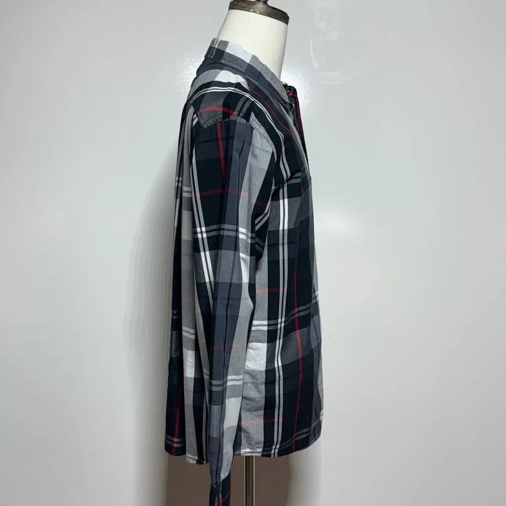 Levis Shirt Mens Large Black Gray Plaid‎ Button Down Long Sleeve Pocket Cowboy